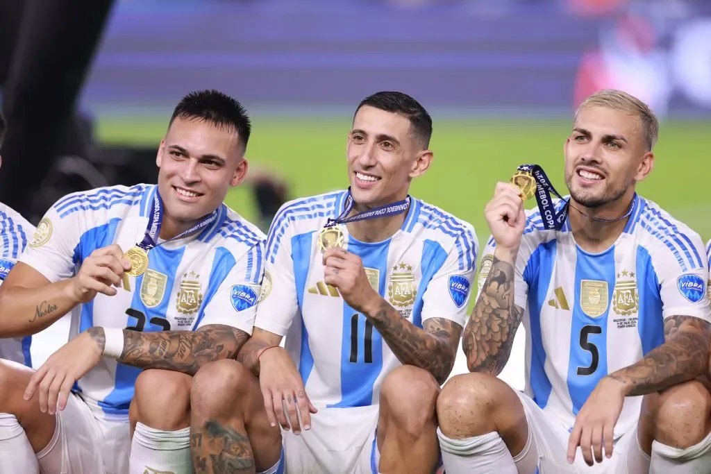 Lautaro Martinez, Angel Di Maria y Leandro Paredes. | Foto: Getty Images