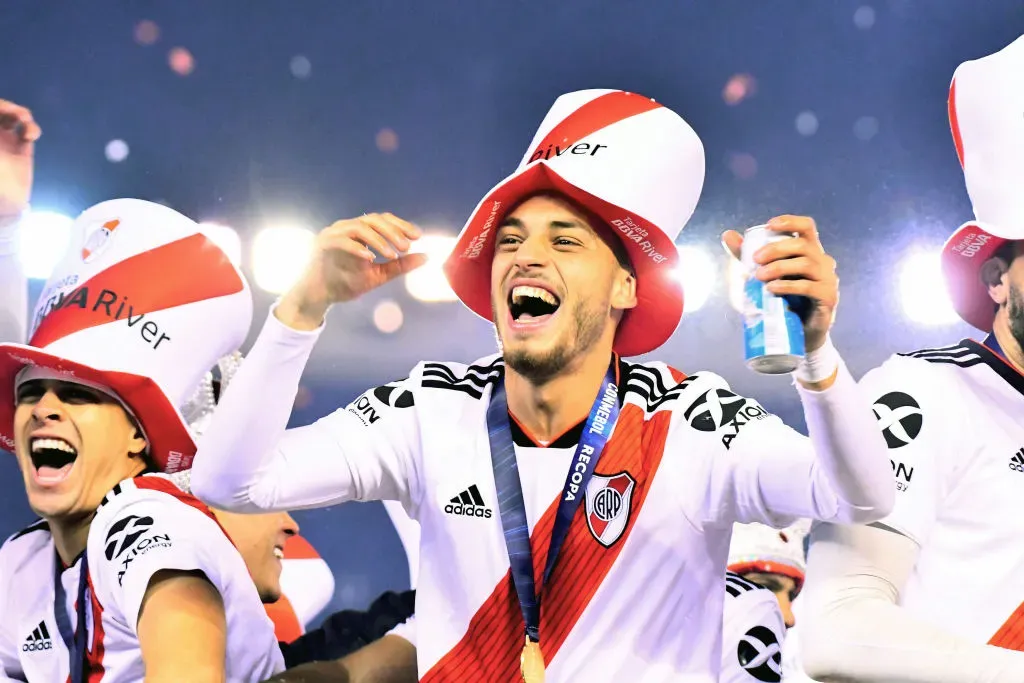 BUENOS AIRES, ARGENTINA – MAY 30: Nahuel Gallardo of River Plate celebrates winning the CONMEBOL Recopa Sudamericana 2019 against Athletico Paranaense at Estadio Monumental Antonio Vespucio Liberti on May 30, 2019 in Buenos Aires, Argentina. (Photo by Amilcar Orfali/Getty Images)