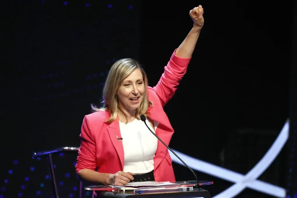 BUENOS AIRES, ARGENTINA – OCTOBER 08: Presidential candidate for Frente de Izquierda Myriam Bregman gestures during the final debate ahead of the presidential elections at Facultad de Derecho of Universidad de Buenos Aires on October 08, 2023 in Buenos Aires, Argentina. Amid rising inflation and a political crisis, Argentinians will go to the polls on October 22 to elect Alberto Fernandez’s successor. (Photo by Agustin Marcarian – Pool/Getty Images)