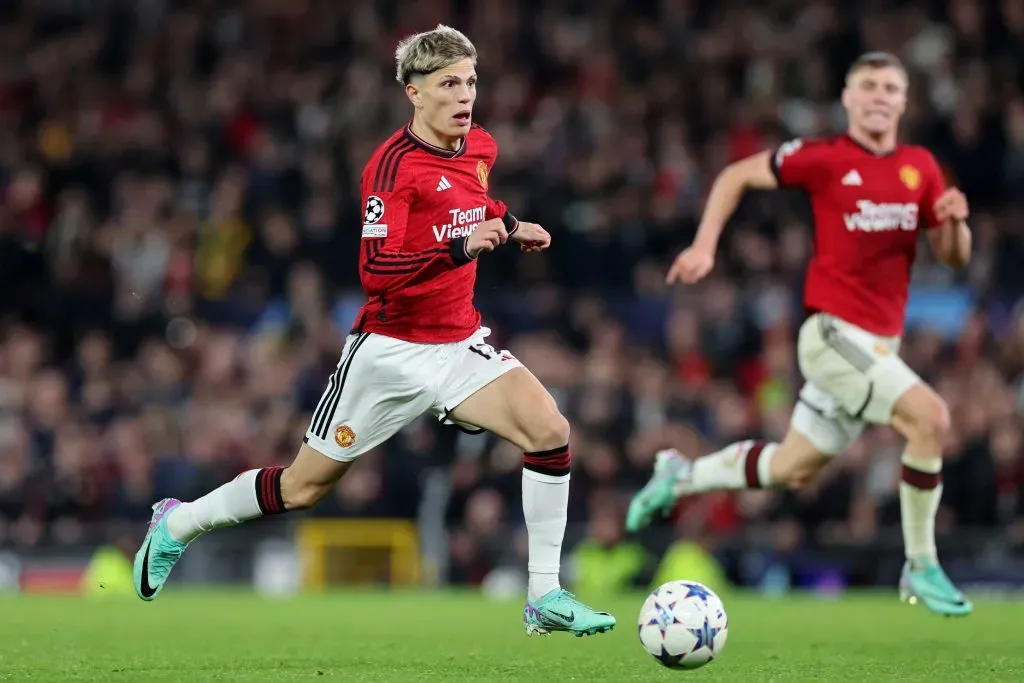 MANCHESTER, ENGLAND – OCTOBER 24: Alejandro Garnacho of Manchester United in action during the UEFA Champions League match between Manchester United and F.C. Copenhagen at Old Trafford on October 24, 2023 in Manchester, England. (Photo by Jan Kruger/Getty Images)