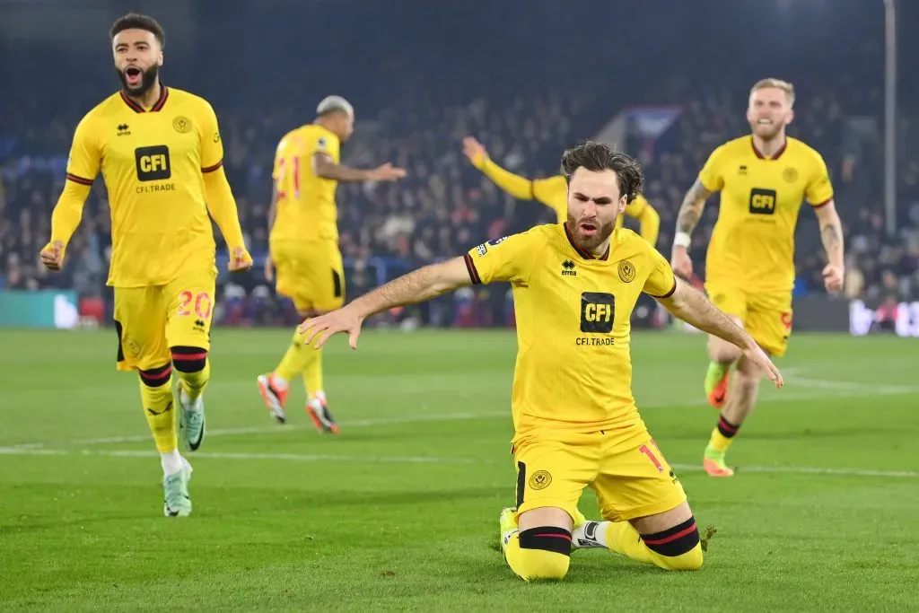 LONDON, ENGLAND – JANUARY 30: Ben Brereton Diaz of Sheffield United celebrates after scoring his team’s first goal during the Premier League match between Crystal Palace and Sheffield United at Selhurst Park on January 30, 2024 in London, England. (Photo by Justin Setterfield/Getty Images)