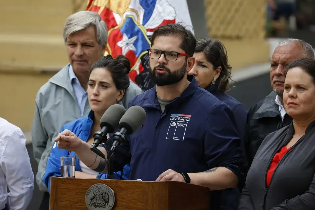 Presidente Boric esta mañana durante el punto de prensa (Aton Chile)