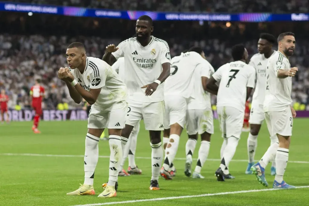 Kylian Mbappé celebra su gol con Real Madrid ante Stuttgart. Foto: Imago