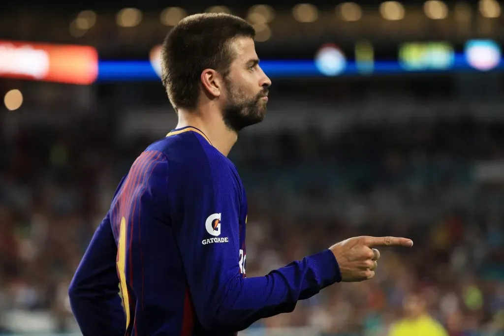 MIAMI GARDENS, FL – JULY 29:  Gerard Pique #3 of Barcelona celebrates after scoring a goal in the second half against Real Madrid during their International Champions Cup 2017 match at Hard Rock Stadium on July 29, 2017 in Miami Gardens, Florida.  (Photo by Mike Ehrmann/Getty Images)
