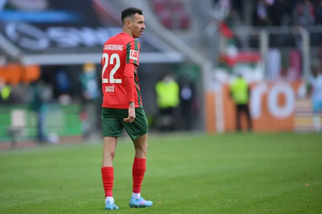 AUGSBURG, GERMANY – APRIL 03: Iago Amaral Borduchi of FC Augsburg looks on during the Bundesliga match between FC Augsburg and VfL Wolfsburg at WWK-Arena on April 03, 2022 in Augsburg, Germany. (Photo by Sebastian Widmann/Getty Images)