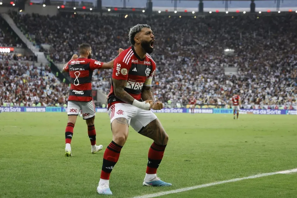 Gabigol comemorando vitória do Flamengo. (Photo by Wagner Meier/Getty Images)