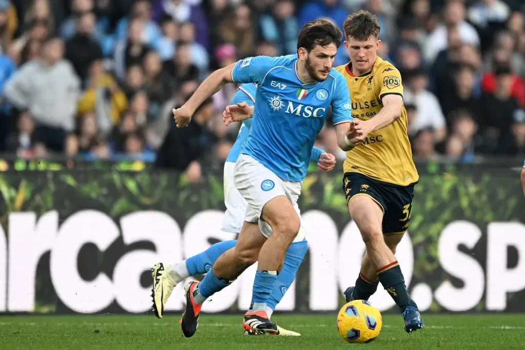 Kvara pelo Napoli.(Photo by Francesco Pecoraro/Getty Images)