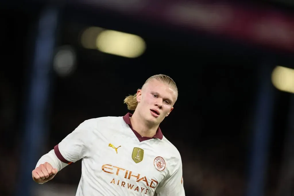 Haaland em ação pelo Man City. (Photo by Richard Heathcote/Getty Images)