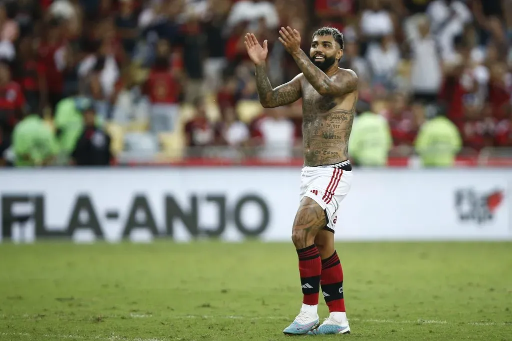 Gabigol celebrando vitória do Flamengo. (Photo by Wagner Meier/Getty Images)