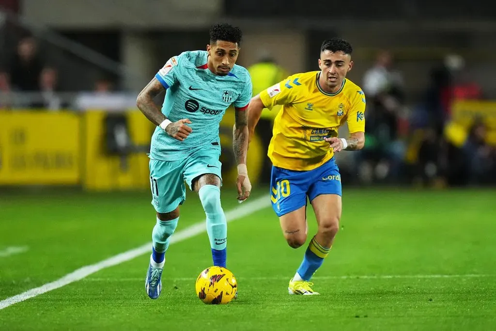 Raphinha contra o Las Palmas. (Photo by Angel Martinez/Getty Images)