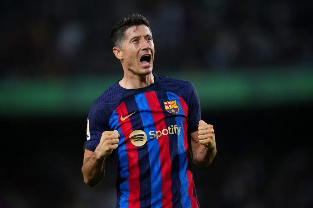 Robert Lewandowski of FC Barcelona . (Photo by Alex Caparros/Getty Images)