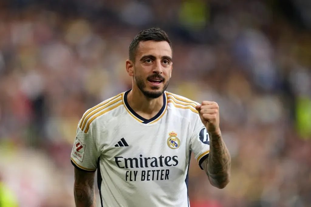 Joselu celebrando gol pelo Real Madrid na La Liga. (Photo by Alex Caparros/Getty Images)