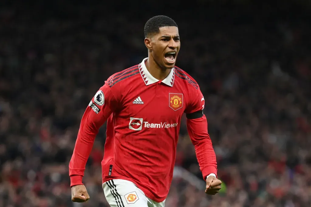 Marcus Rashford celebrando gol pelo Manchester United. (Photo by Michael Regan/Getty Images)