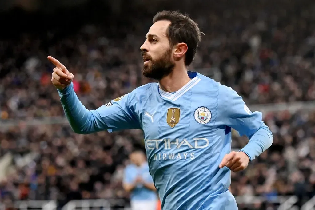 Bernardo Silva celebrando gol pelo Manchester City. (Photo by Stu Forster/Getty Images)