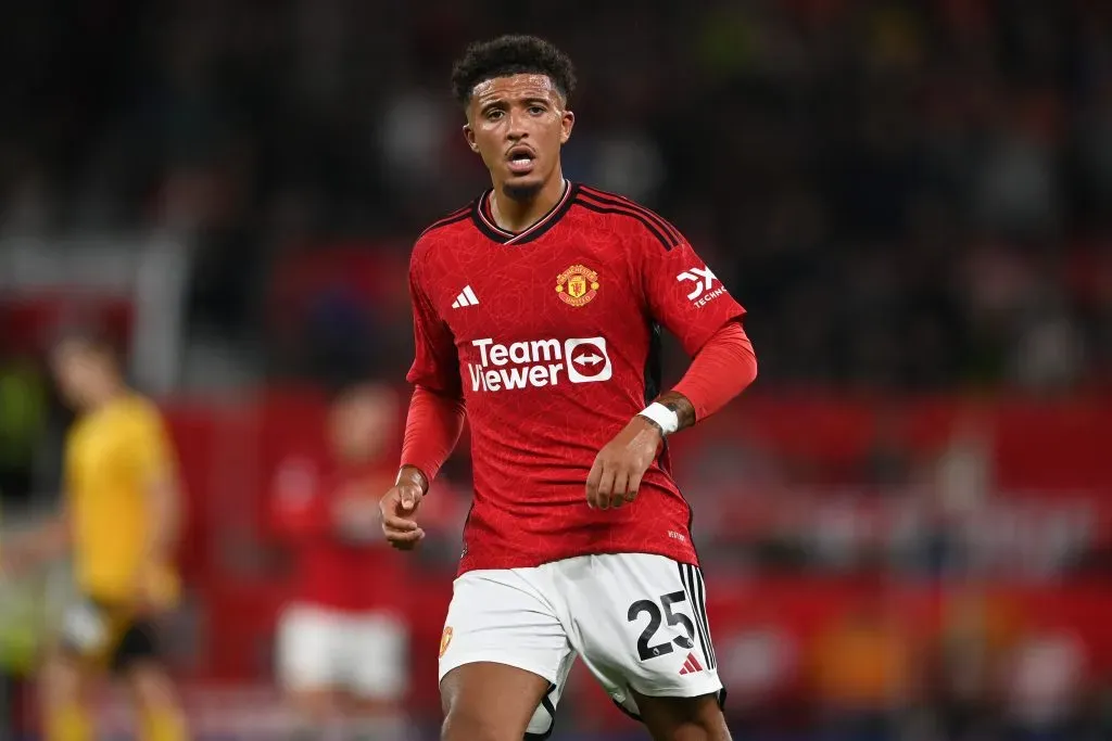 Jadon Sancho em ação pelo Manchester United. (Photo by Gareth Copley/Getty Images)