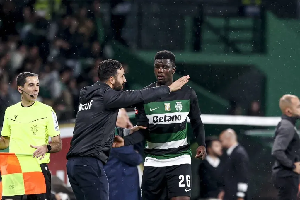 Rúben Amorim ao lado de Ousmane Diomane pelo Sporting. Ele quer levá-lo para o Manchester United. Foto: IMAGO / Sports Press Photo