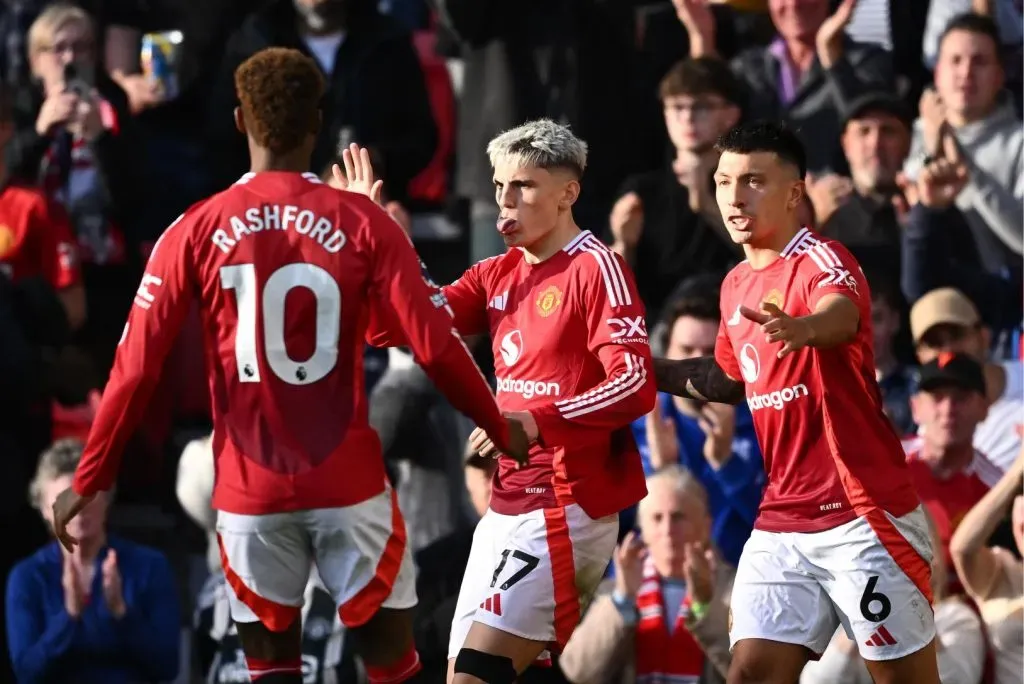 La celebración de Alejandro Garnacho para el 1 a 0 transitorio del Manchester United ante el Brentford.