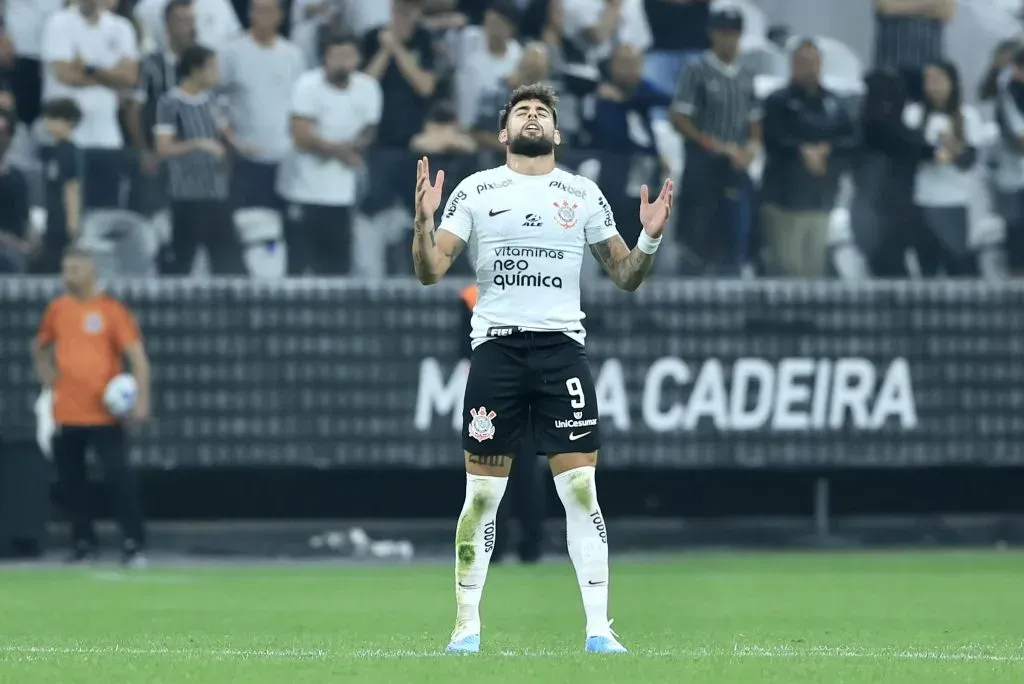 SP – SAO PAULO – 08/05/2023 – BRASILEIRO A 2023, CORINTHIANS X FORTALEZA – Yuri Alberto jogador do Corinthians comemora seu gol durante partida contra o Fortaleza no estadio Arena Corinthians pelo campeonato BRASILEIRO A 2023. Foto: Marcello Zambrana/AGIF