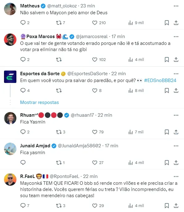 Internautas comentam sobre o primeiro paredão do BBB 24 - Foto: Twitter