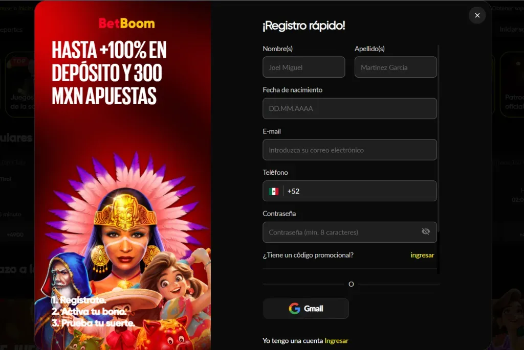 BetBoom registro MX