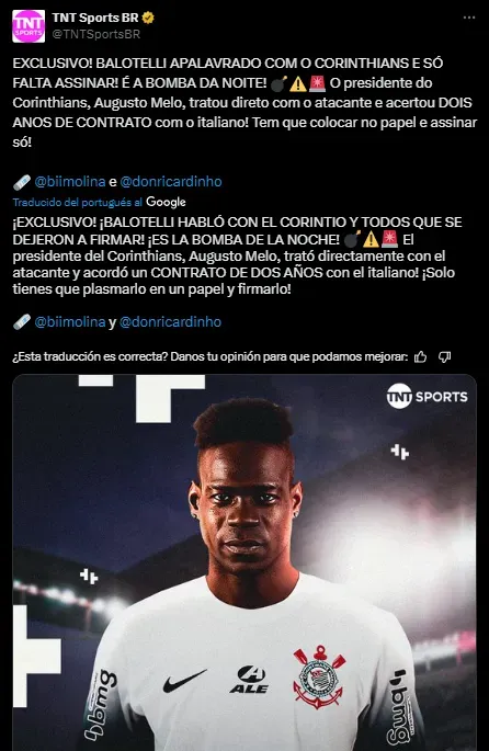 Balotelli, cerca del Corinthians.