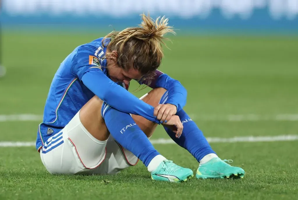 WELLINGTON, NEW ZEALAND – AUGUST 02: Cristiana Girelli of Italy reacts after the team’s defeat and elimination from the tournament in the FIFA Women’s World Cup Australia &amp; New Zealand 2023 Group G match between South Africa and Italy at Wellington Regional Stadium on August 02, 2023 in Wellington, New Zealand. (Photo by Catherine Ivill/Getty Images)
