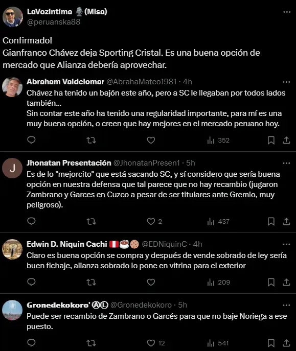 Hinchas de Alianza Lima piden a Gianfranco Chávez (Foto: X).