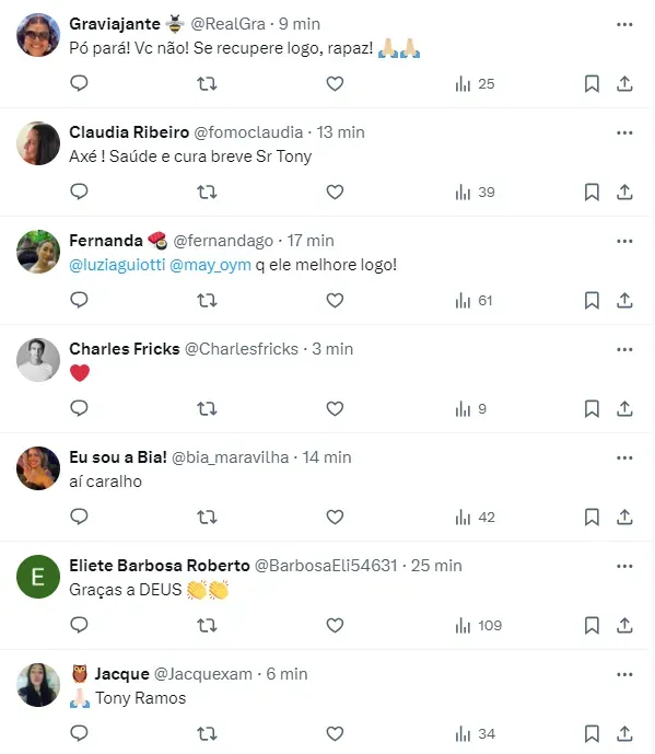Internautas comentam sobre estado de saúde de Tony Ramos - Foto: Twitter