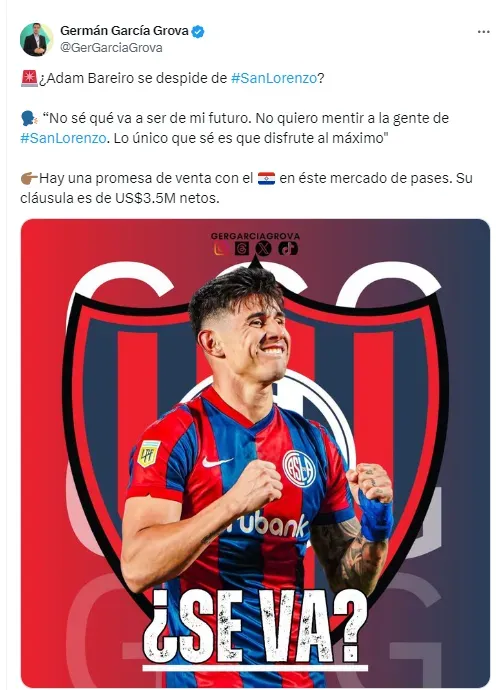 San Lorenzo venderá a Bareiro.