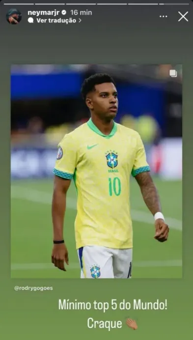 Neymar demonstra apoio a Rodrygo