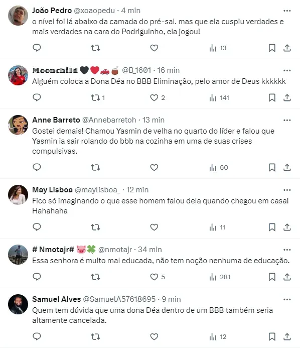 Internautas reagem às falas de Dona Déa para Rodriguinho – Foto: Twitter