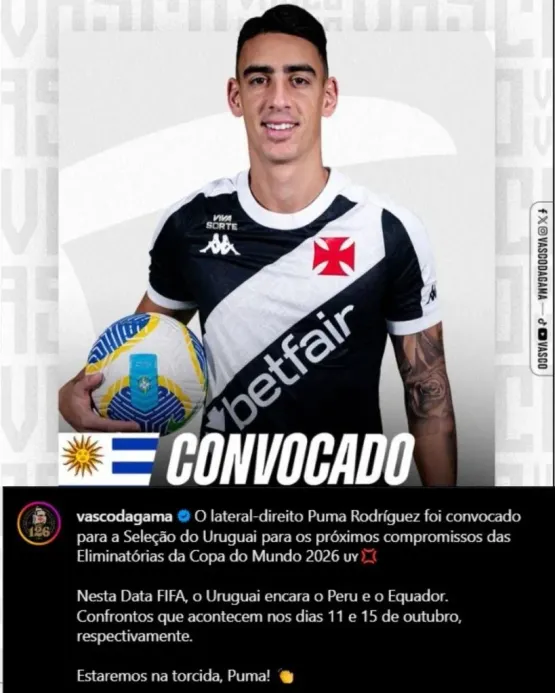 Print da postagem oficial do Vasco no Instragram – Foto: Vasco da Gama/reprodução