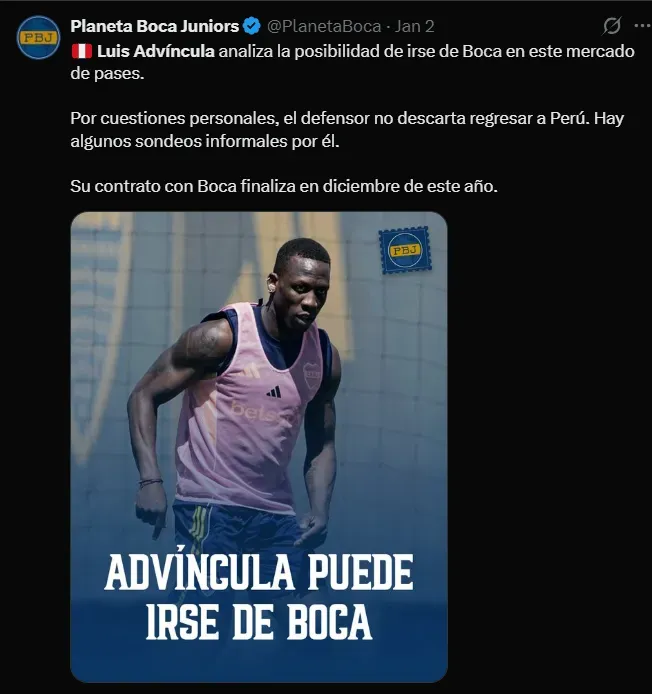 Fuente: @PlanetaBoca