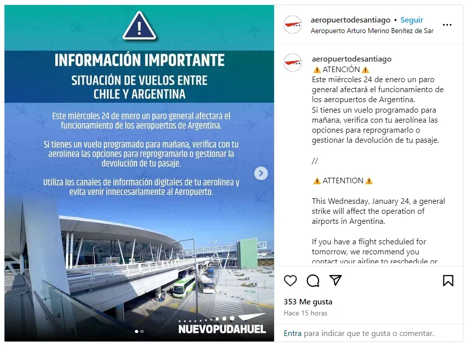 Aeropuerto de Santiago a través de su cuenta en Instagram