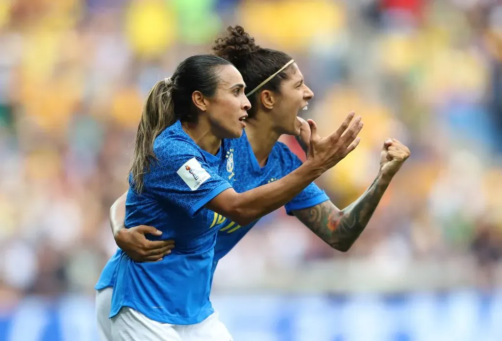 Marta e Cristiane atuando juntas na Copa do Mundo de 2019, na França. Foto: Elsa/Getty Images