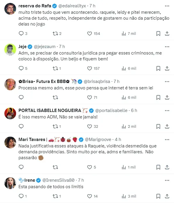 Internautas comentam sobre ataques a Raquele – Foto: Twitter