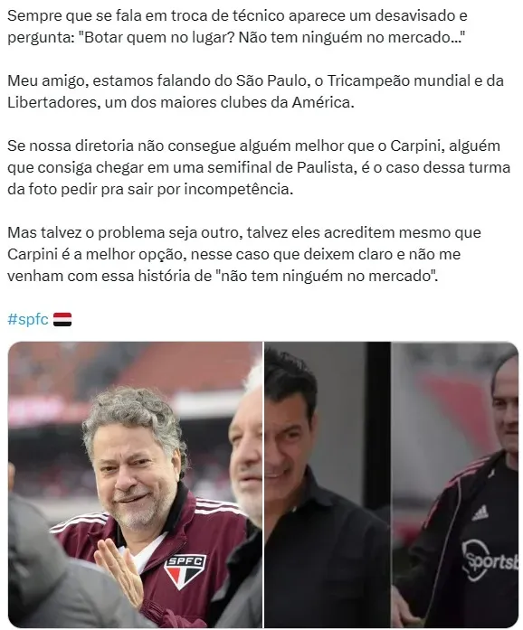 Carpini é detonado na web