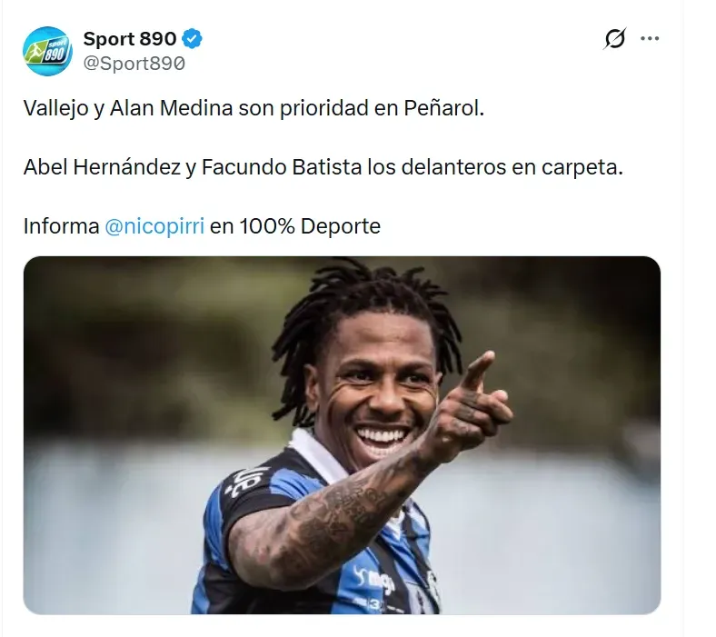 Abel Hernández en carpeta de Peñarol. (Foto: X)