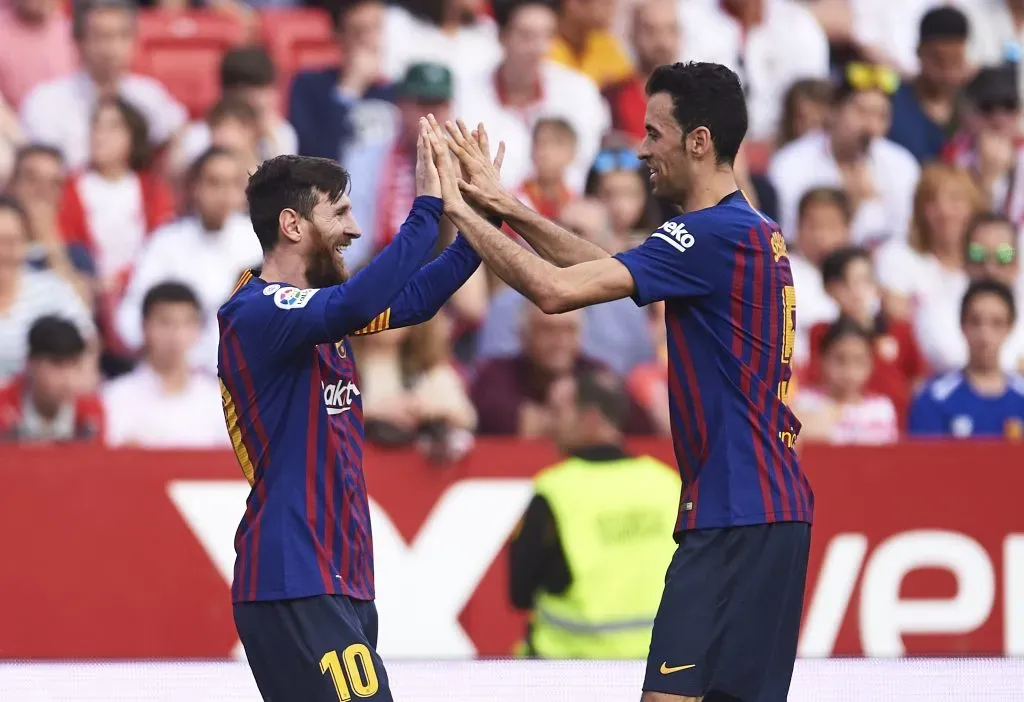 Lionel Messi y Sergio Busquets se reencontrarán en el Inter Miami tras años jugando en Barcelona. | Foto: Getty Images.