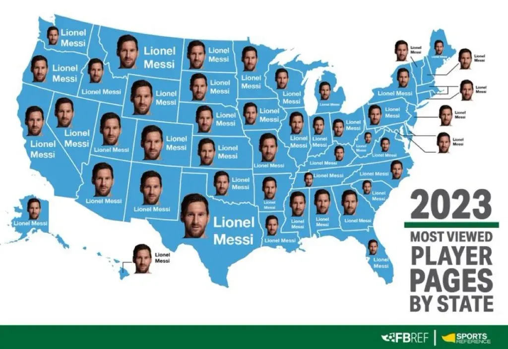 El mapa de USA tras el efecto de Lionel Messi. (Foto: