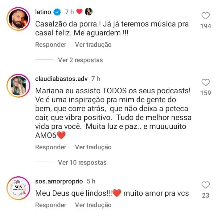 Comentários da publicação da Mariana | Foto: Instagram Mariana Rios