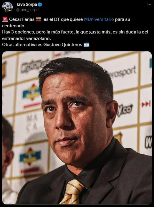 César Farías sería la primera opción de Universitario de Deportes. (Foto: Twitter).