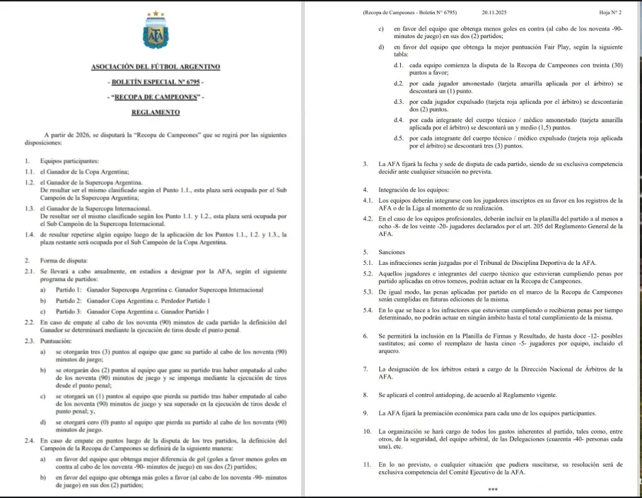 La AFA oficializó la creación de la Recopa de Campeones.