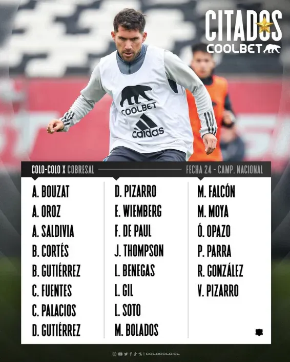 Los citados de Colo Colo ante Cobresal.