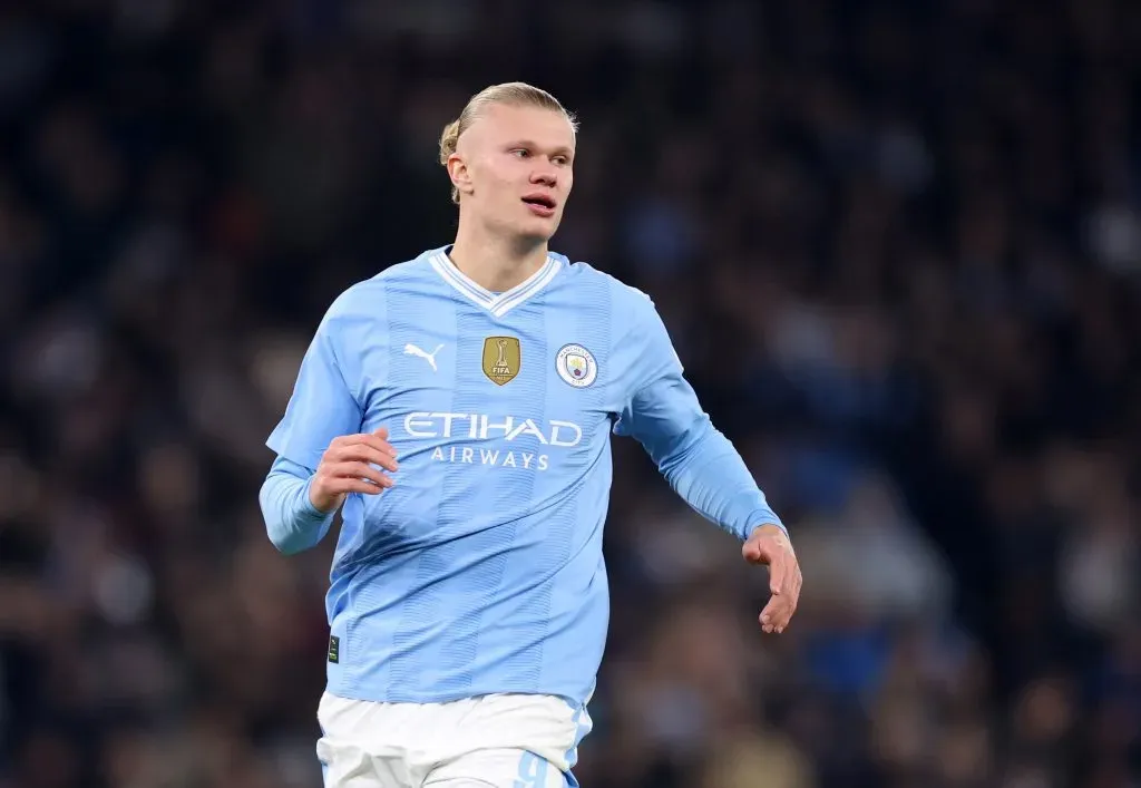 Erling Haaland of Manchester City . (Photo by Catherine Ivill/Getty Images)