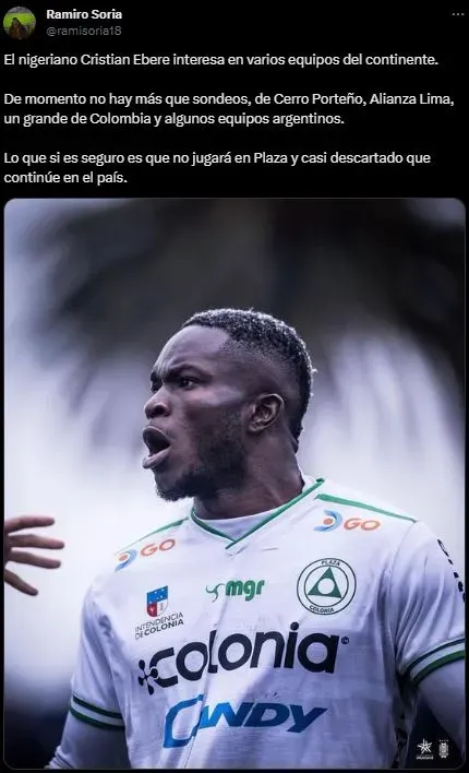 Alianza Lima deberá apresurar su posible cercanía con Christian Ebere. (Foto: Twitter).