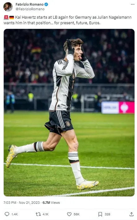 Havertz has been asked to play left back