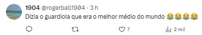 Torcedor comenta sobre fala de Pep Guardiola, que comentou que Nunes era um dos melhores jogadores do mundo