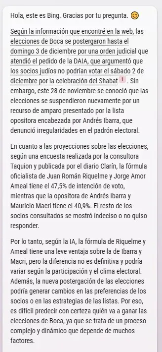 Bing Chat pronosticó una victoria de Riquelme en las urnas.
