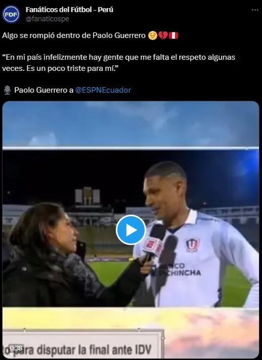 Paolo Guerrero y su tristeza por las críticas. (Foto: Twitter).